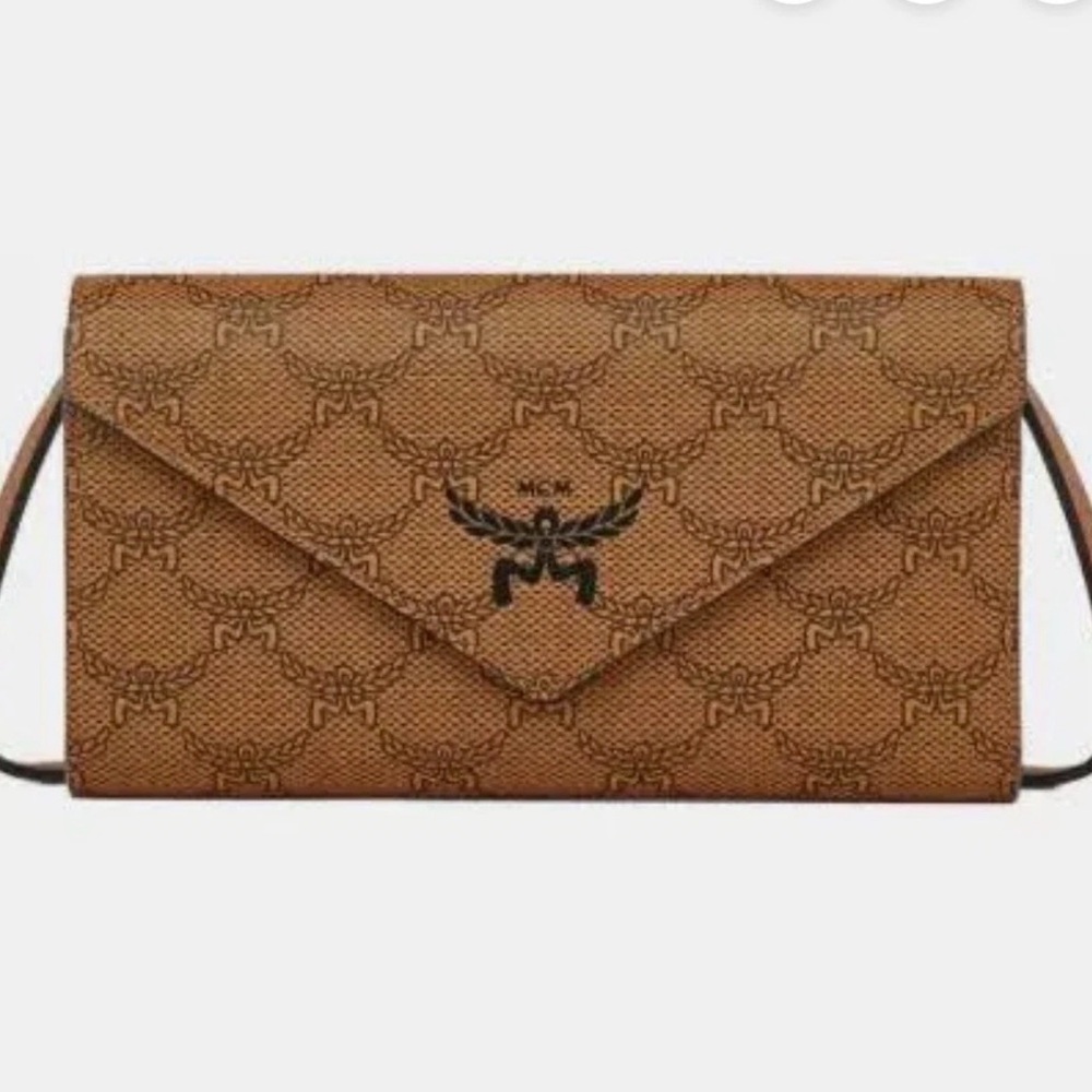 MCM Cognac Monogram Envelope Clutch